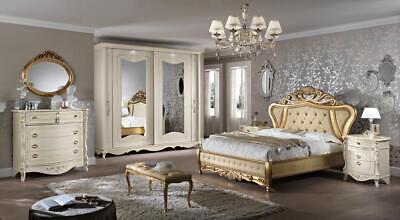 Cama doble dormitorio mesita de noche con 3 cajones muebles diseño blanco 3 piezas Nuevo