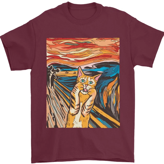 Cat Scream Painting Parody Mens T-Shirt 100% Cotton