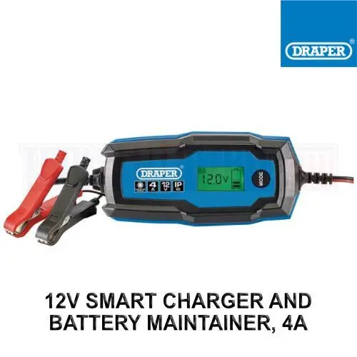 Draper 6V/12V Smart Charger and Battery Maintainer, 4A, Blue and Black 53489