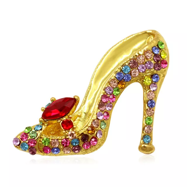 Vintage Art Deco Look Big Red Crystal High Heel Shoe Brooch Gold Pin Gift