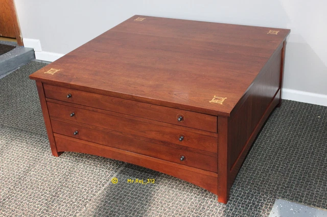 Stickley Harvey Ellis Square Storage Cocktail Table #91-744 Stickley Harvey Ellis Square Storage Cocktail Table #91-744