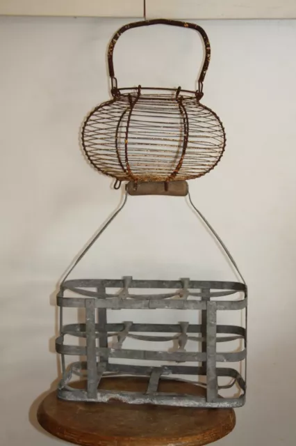 Ancien Panier Casier à Bouteilles Métallique Vintage - Design XXème