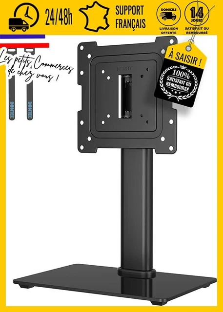 Meuble Support TV Réglable En Hauteur - Pour TV 40" à 86" - Capacité 66kg - Base Verre Trempé - Universel VESA