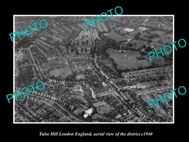 OLD POSTCARD SIZE PHOTO TULSE HILL LONDON ENGLAND DISTRICT AERIAL VIEW c1940