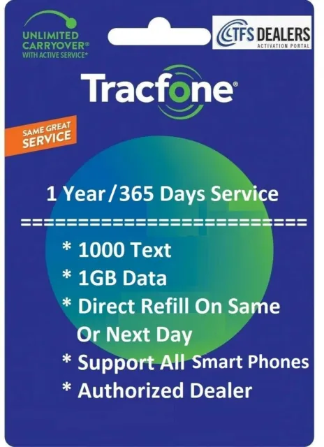 TracFone Service Extension 1 Year/365 Days + 1000 Text / 1GB Data, Smart Phones