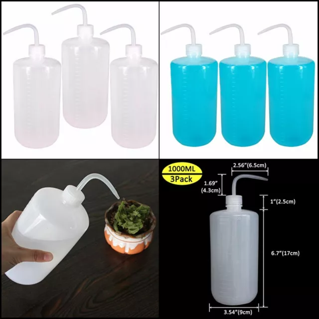 3 PCS 1000ml 33oz Plastic Safety Lab Wash Bottle Plastic Squeeze Bottle W/ Label