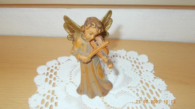 Holzengel geschnitzt ,Krippe Figur Engel  mit Geige stand an der Jesuskrippe ,b