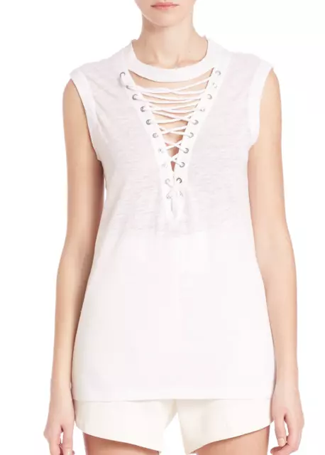 IRO Tissa Sleeveless Lace Front White Slub Linen Tank Top S BRAND NEW