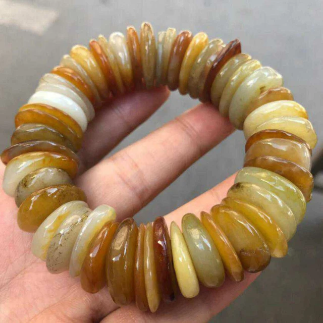 Grand bracelet de prière spécial pur chinois naturel HeTian perles plates perles plates en jade 2