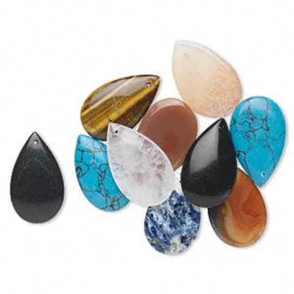 Gemstone Teardrop Pendants Mix Jewelry 1-1/4 inch Bulk Lot of 20