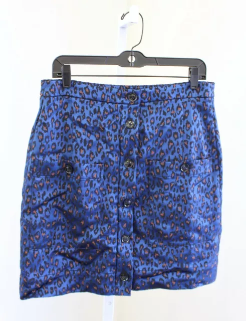 NWT Banana Republic Blue Leopard Print Button Front Skirt Size 8 Brown Black