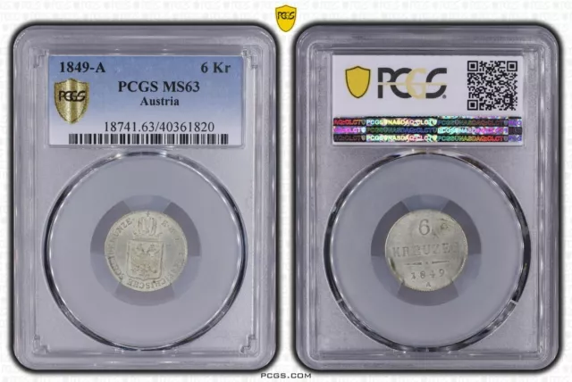 1849-A - 6 Kreuzer - Austria (Habsburg/Franz Joseph I) - PCGS MS63