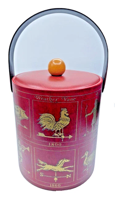 Georges Briard Signed Ice Bucket Faux Leather Weather Vane Insulated Vintage