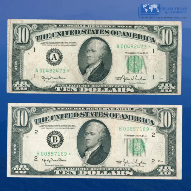 Lot 2 Pcs 1950 $10 Ten Dollars Federal Reserve Note, Star Notes #7189