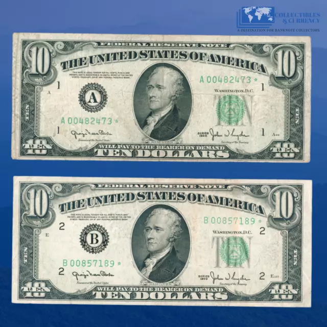 Lot 2 Pcs 1950 $10 Ten Dollars Federal Reserve Note, Star Notes #7189
