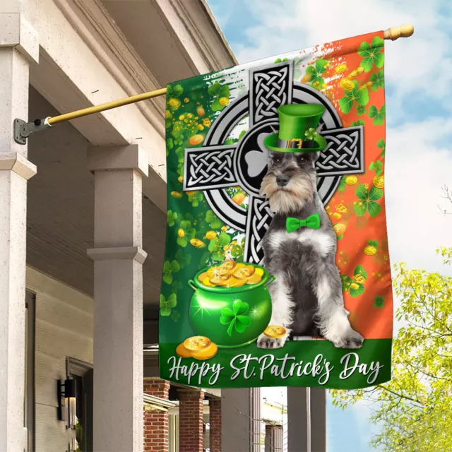 Schnauzer Dog Happy St Patrick's Day Flag, Irish Lucky Shamrock Dog Flag