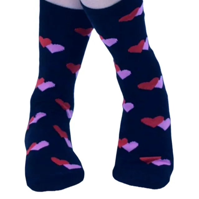 Womens Girls Funky Novelty Valentine HEARTS Peace Love Print Crew Socks-BLACK-1