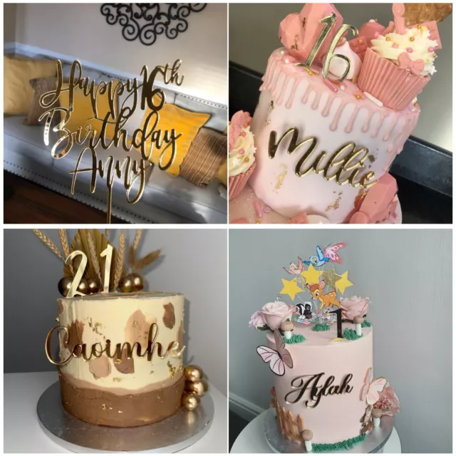 Personalised Happy Birthday Cake Topper - Mirror Acrylic Name & Age Cake Charm