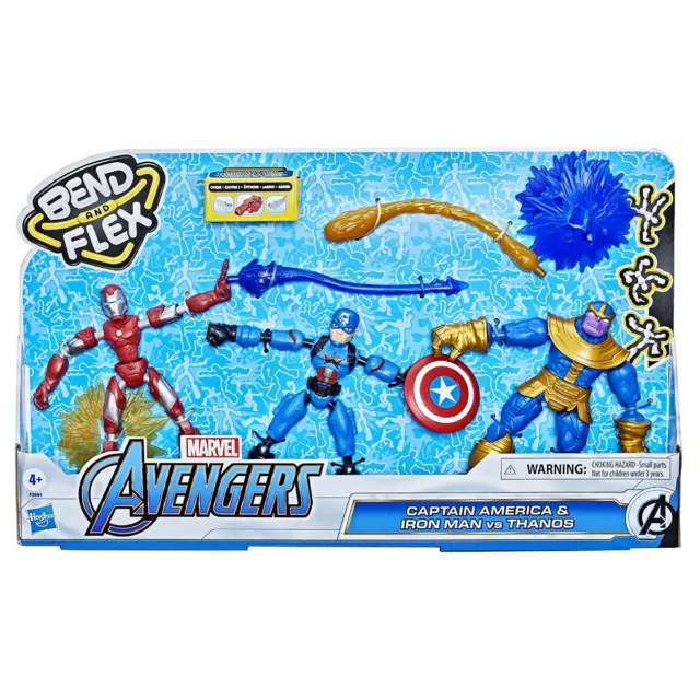 New Marvel Avengers Bend And Flex Captain America & Iron Man Vs Thanos Set F2691