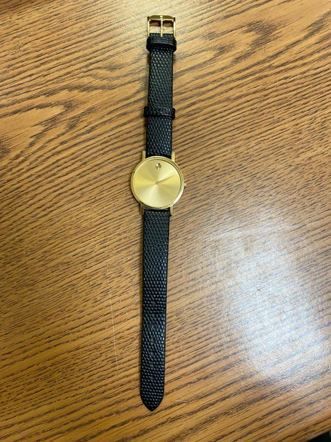 Orologio Movado Da Uomo Abito Museo Cinturino in Pelle Nera Nuovo di Stato 87-45-882 (BATTERIA NUOVA)