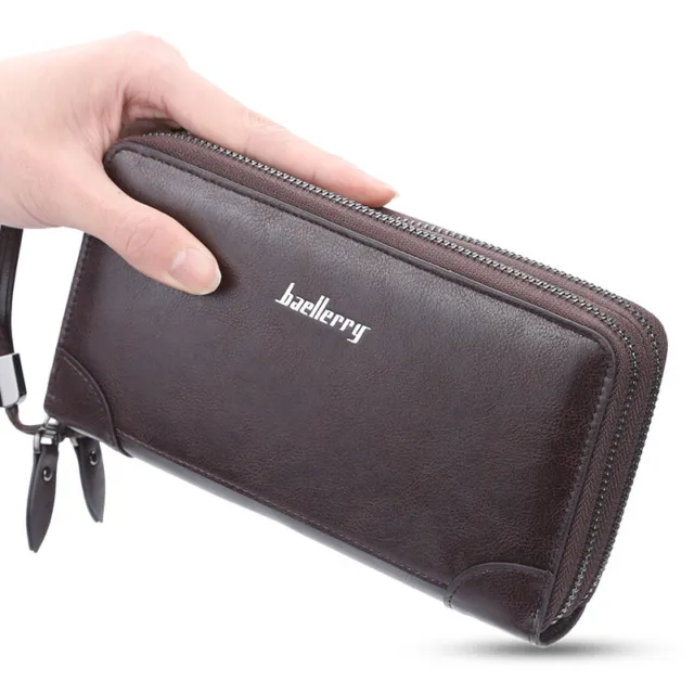 Men's Leather Wallet Long Clutch RFID Zip Around Credit Card Holder Phone Pocket