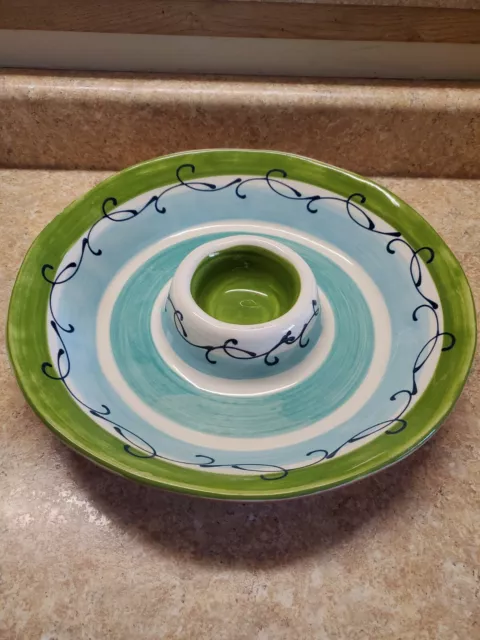 CRATE&BARREL Chip And Dip Serving Bowl 13.5"  Turquoise  Platter