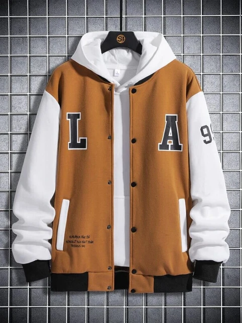 Men Slogan Graphic Colourblock Bomber Jacket