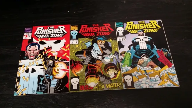 1992 Marvel Comics Punisher War Zone #1 #2 #3 Die Cut Cover Vf/Nm To Nm