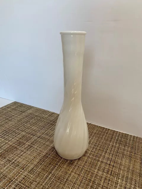 Vintage, MidCentury Modern Hoosier Glass Milk Glass Bud Vase White Swirl Pattern
