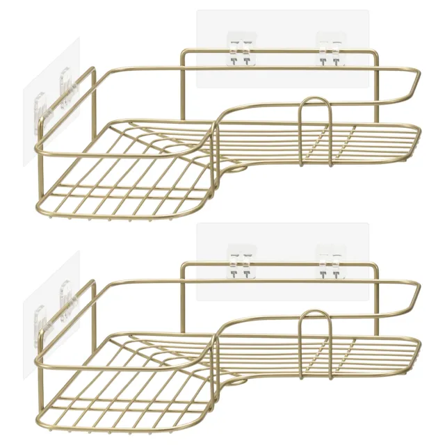 Cestas de metal de ducha dorada - 2x Estante esquinero para accesorios de baño