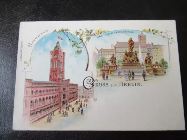 AK Gruss aus Berlin Rotes Rathaus Lutherdenkmal Litho um 1900 ungelaufen