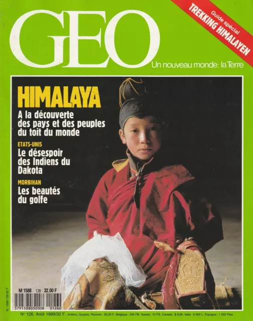 Revue GEO n° 126, août 1989. Neuve. Himalaya, Etats-Unis, Morbihan.