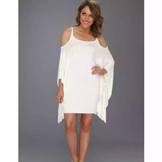 RACHEL PALLY Saloni White Cold Shoulder Batwing Stretch Dress Women's NWT M