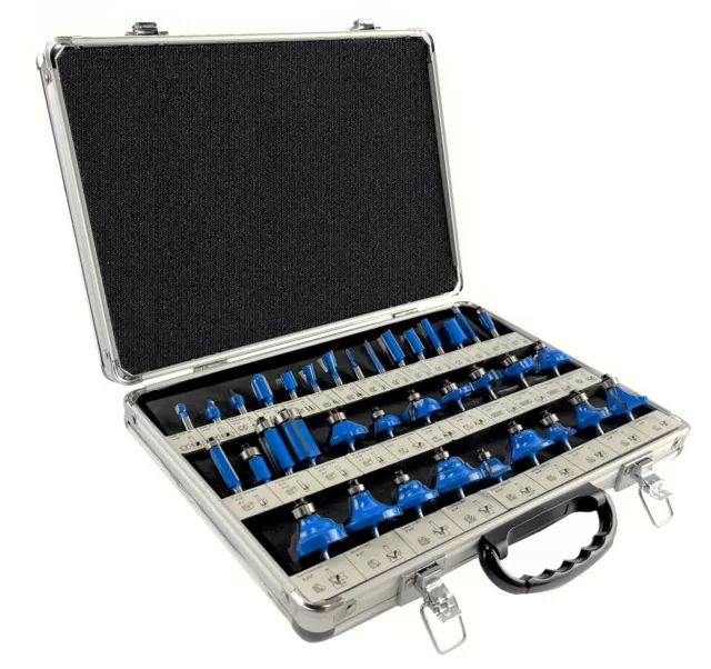 35 Piece EDM ROUTER BIT SET - 1/4" Shank - Tungsten Carbide Bits - Aluminum Case