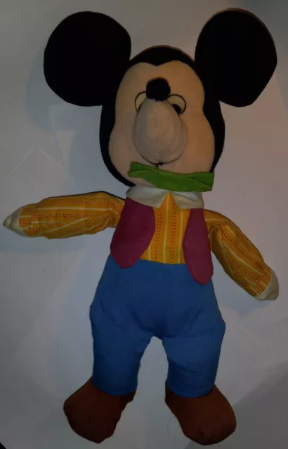 Vintage Walt Disney Mickey Mouse Knickerbocker Stuffed Plush Toy 13" Grn  Bowtie