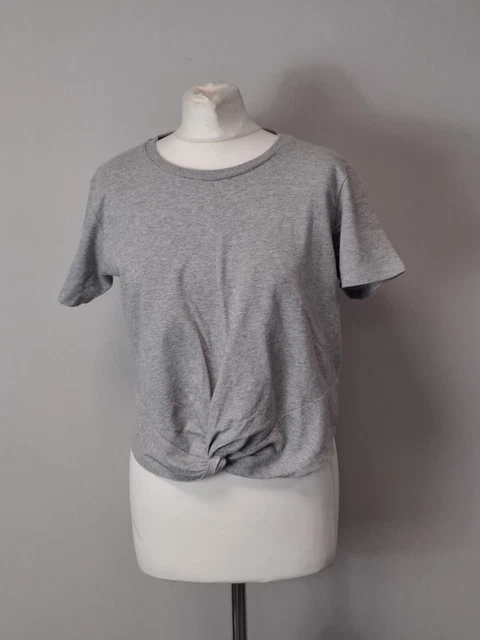 Jack Wills Grey Round Neck Short Sleeve Knot Front Top Womens Size 10 (EM29)