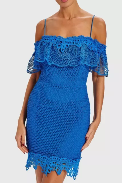 Forever Unique Women's Edith Laser Cut Lace Ruffle Dress - Sax Blue (Size UK 8)