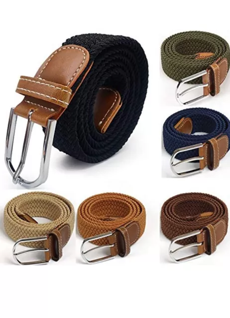 Elastic Unisex Belt Elastic Braided Stretch Belt Covered Leather Steel Buckle