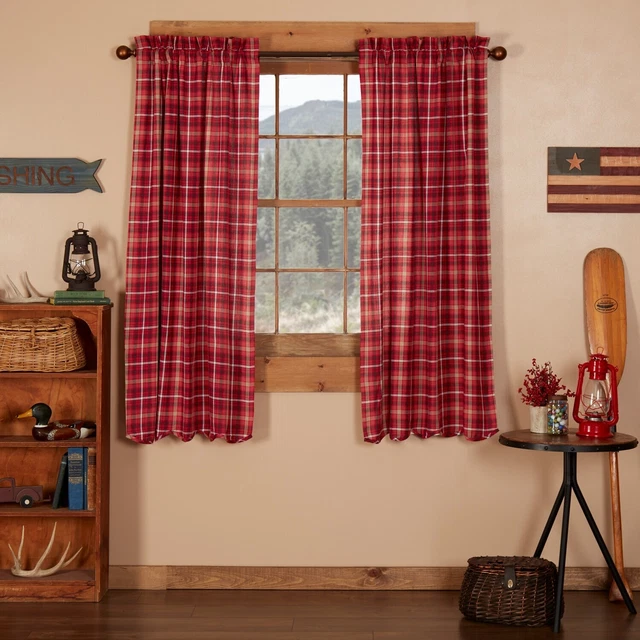 Braxton Scalloped Short Panel Set of 2 63x36 - Short Panel Apple Red/Natural/Ebo