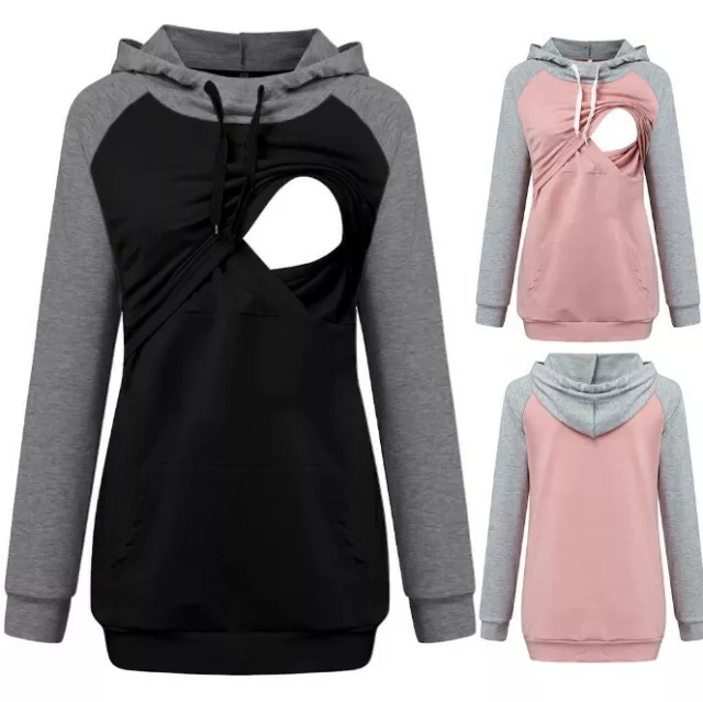 Pregnant Women Maternity Hooded Shirt Top Nursing Breastfeeding Jumper