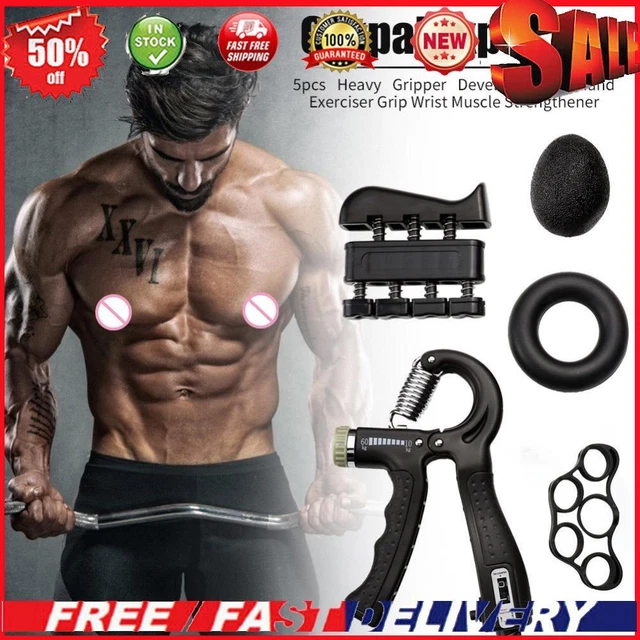 5pcs Heavy Gripper Set Hand Exerciser Grip Wrist Strength Training (Black)