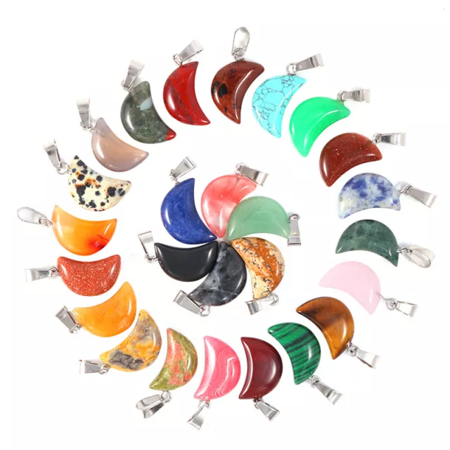 Natural stone moon pendant healing crystal reiki gemstone jewelry making 30pcs