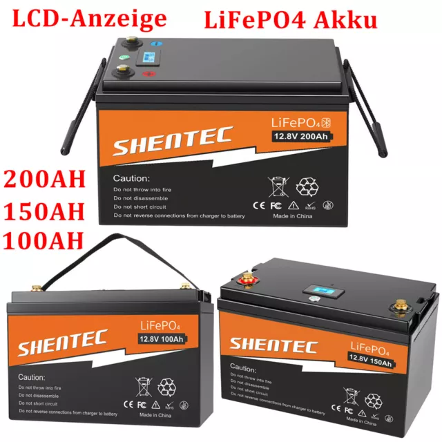 Shentec 12V 50Ah 100Ah 200Ah LiFePO4 Akku Lithium Batterie für Wohnmobil RV Boot