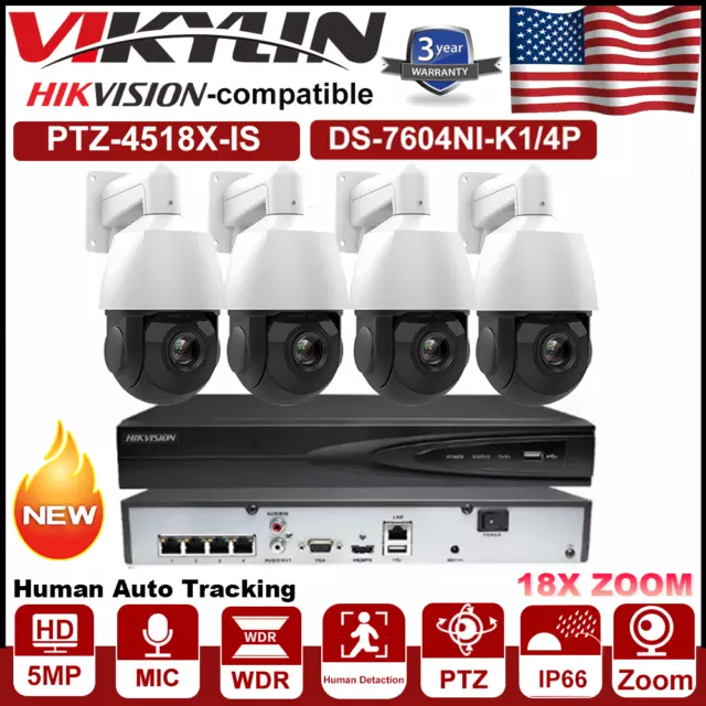 Hikvision 4K 4CH NVR PTZ CCTV Security System 5MP 18X Zoom IR Dome IP Camera Lot