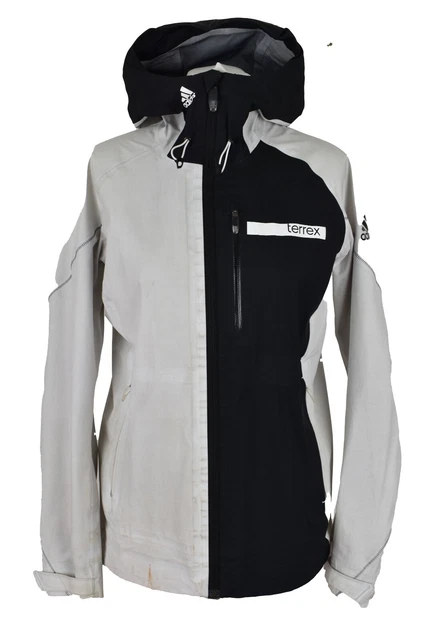 Adidas Terrex weiße Windbreakerjacke Größe UK 10 Damen mit durchgehendem Reißverschluss mit Kapuze