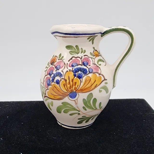 Hand Painted Mini Ceramic Creamer Floral Colorful Small 3" Italian VTG MCM