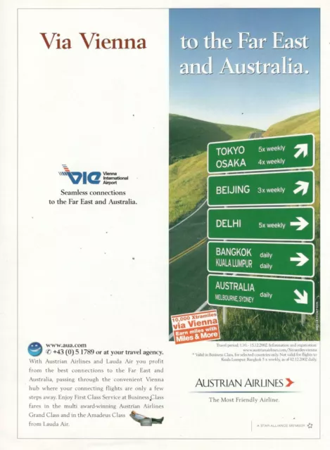 Aua Austrian Airlines Company Aerial Advertising Original 2001 Destinazioni