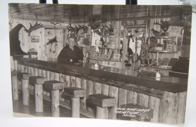 Real Photo Postcard Rppc Jack Pine Lodge Interior Manistique Mi 1946