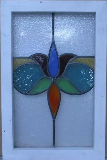 OLD ENGLISH LEADED STAINED GLASS WINDOW Cute Floral 14.25" x 21.75"