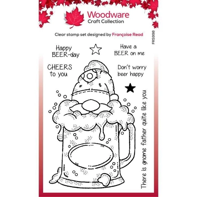 Woodware Beer Gnome Glass Clear Stamp Set Fathers Day Mens Birthday Card Making